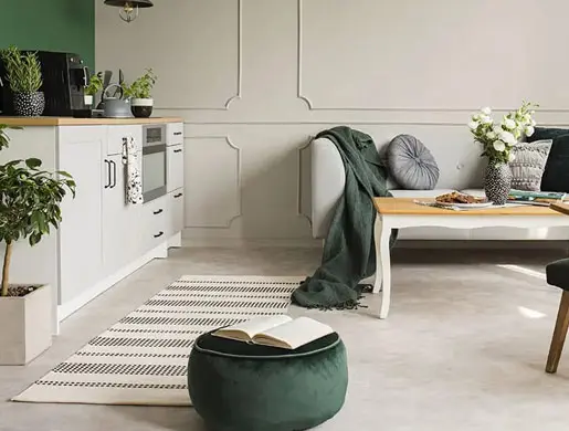 Kitchen decorated with microcement flooring in Newark