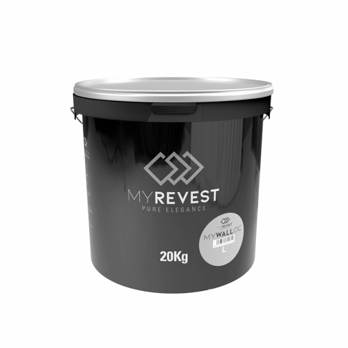 Černé kbelík o hmotnosti 15 kg připravený s dokončovacím mikrocementem MyWall OC