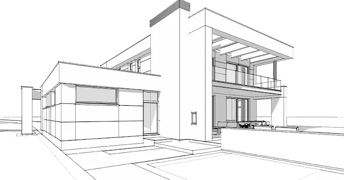 Struktur eines zweistöckigen Hauses mit minimalistischen Oberflächen