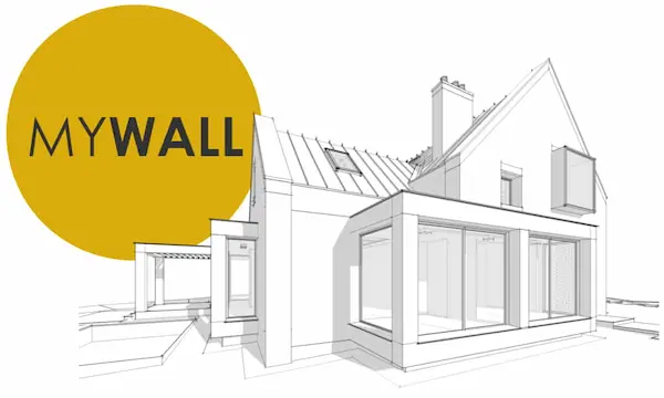 Logo of the two-component microcement for wall finishing on the illustration of a single-family house