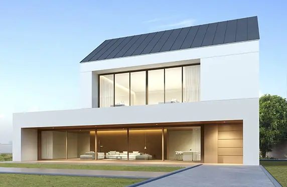 Microcement coating at the entrance of a house overlooking the countryside