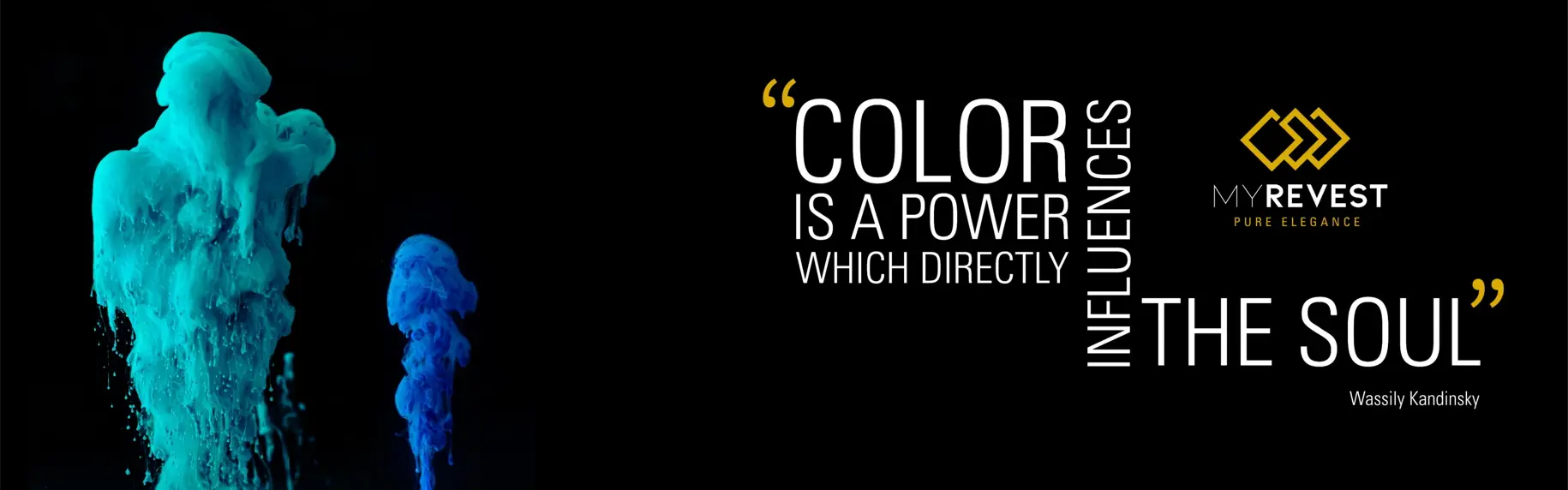 Mass of green and blue color to the left of an inspirational phrase from Wassily Kandinsky