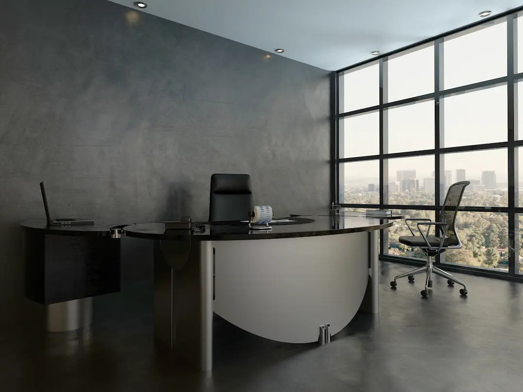 Office with a microcement epoxy floor