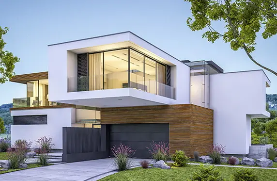 Microcement on the facade of a luxurious two-story house