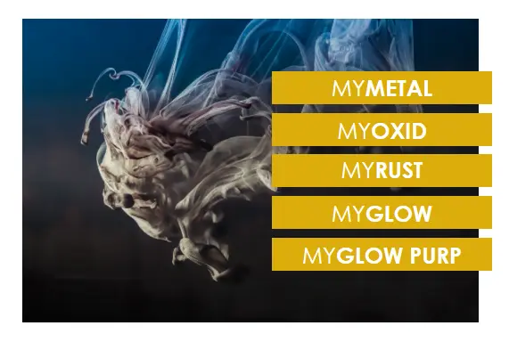 Range of paints and metallic coatings on a color mass