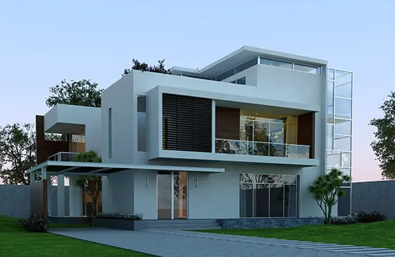 Microcemento di luar rumah semi-detached dengan warna-warna terang