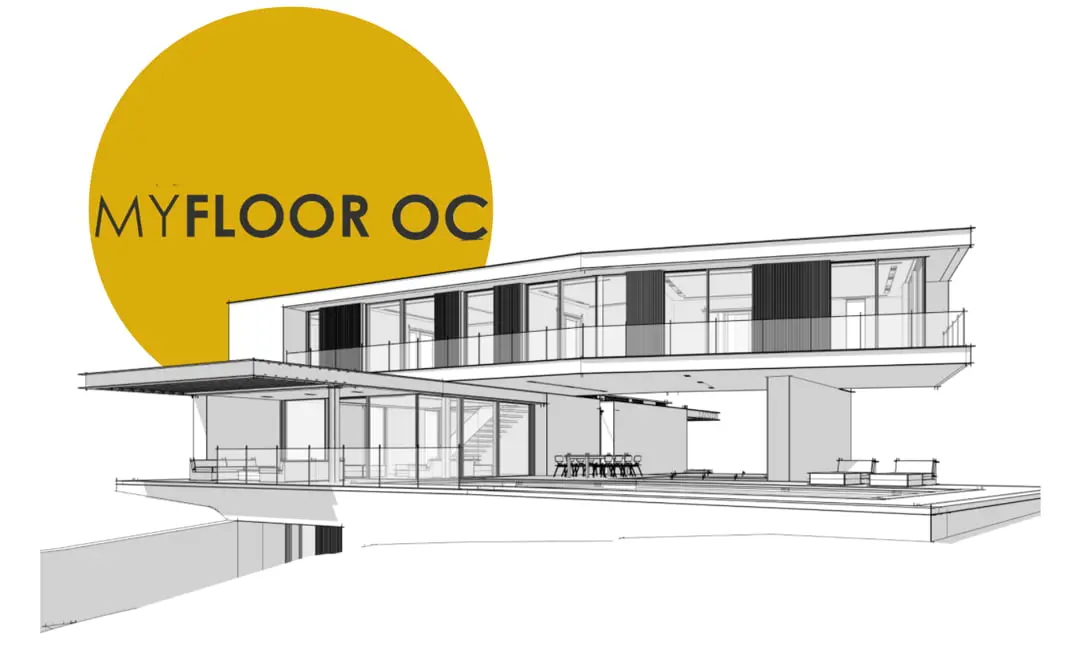 Logo van het monocomponent microcement MyFloor OC naast een groot huis